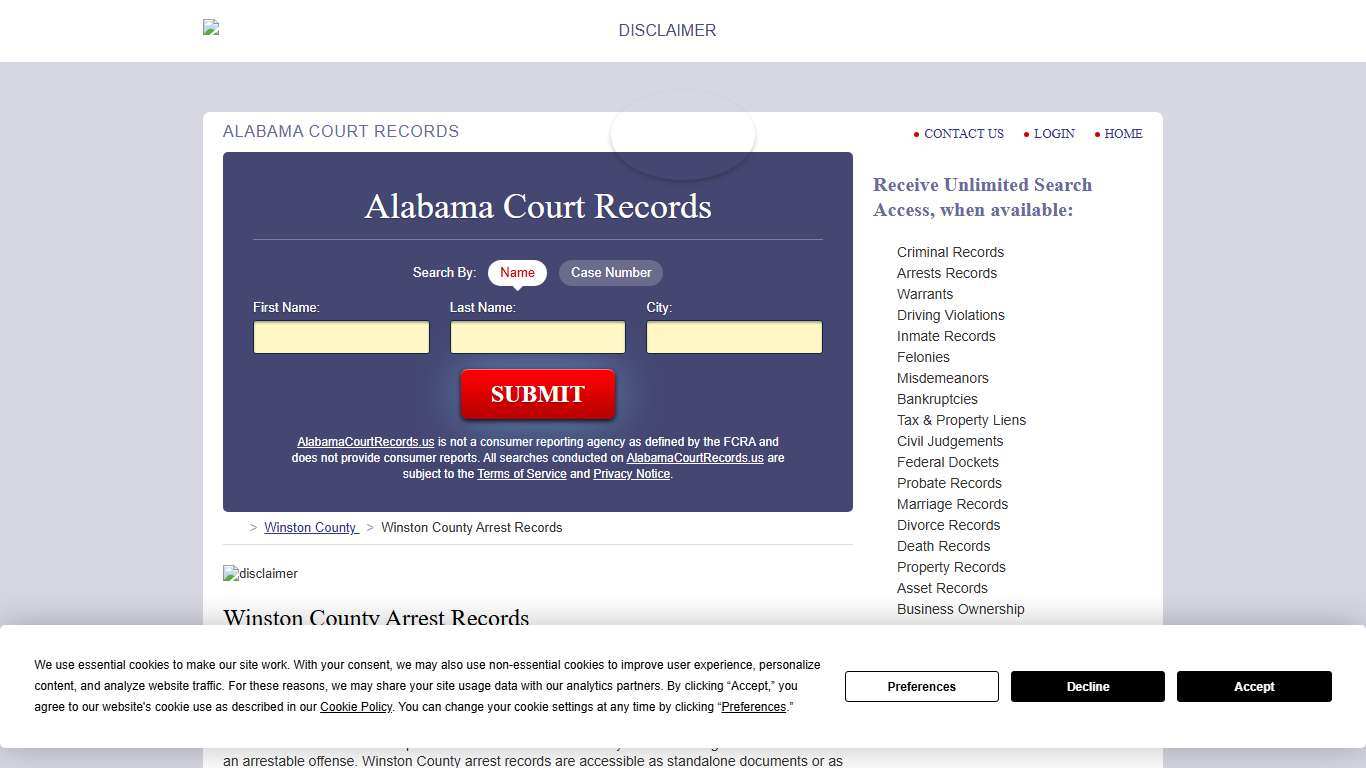 Winston County Arrest Records AlabamaCourtRecords.us
